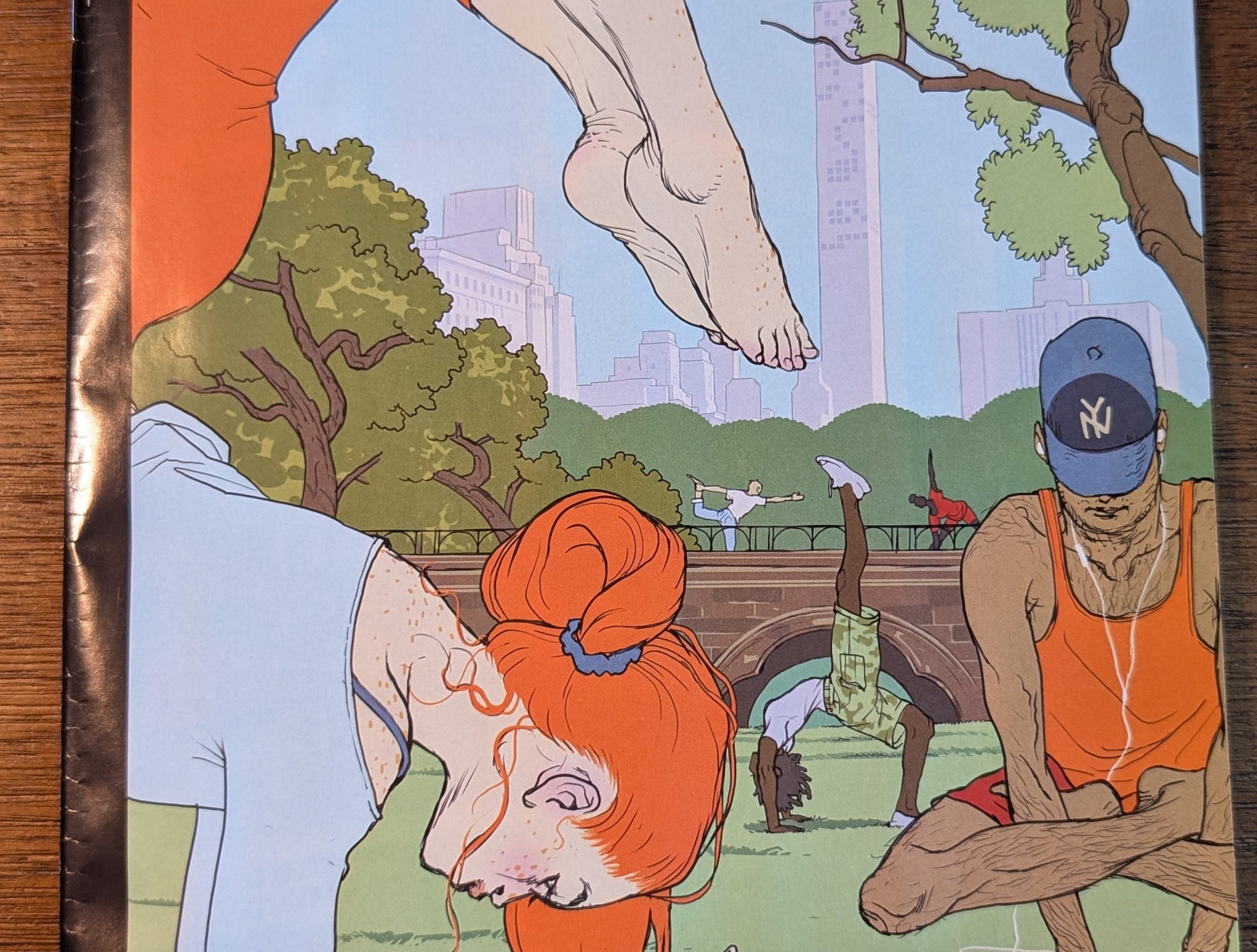 New Yorker magazine cover showing people doing yoga separately in Central Park, May 4 2026